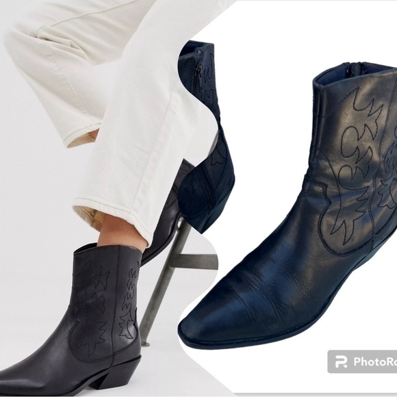 ASOS Esaurito Black Cowboy Boots - Picture 1 of 14